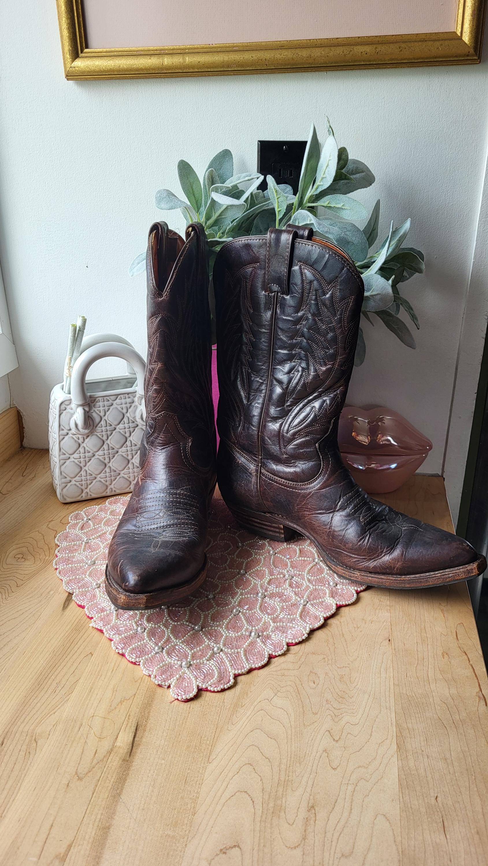 Vintage Bel-paso Cowboy Boots Brown Leather Men