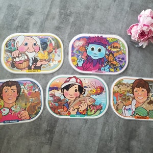 Vintage set van 5 placemats met plastic coating Passe-partout Canada retro tv kinderen