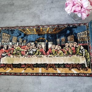 Vintage 1970s the Last Supper Jesus Christ Tapestry Rug Wall