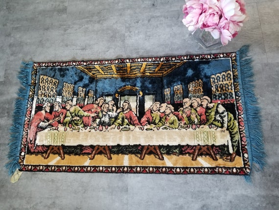 Vintage 1970s the Last Supper Jesus Christ Tapestry Rug Wall