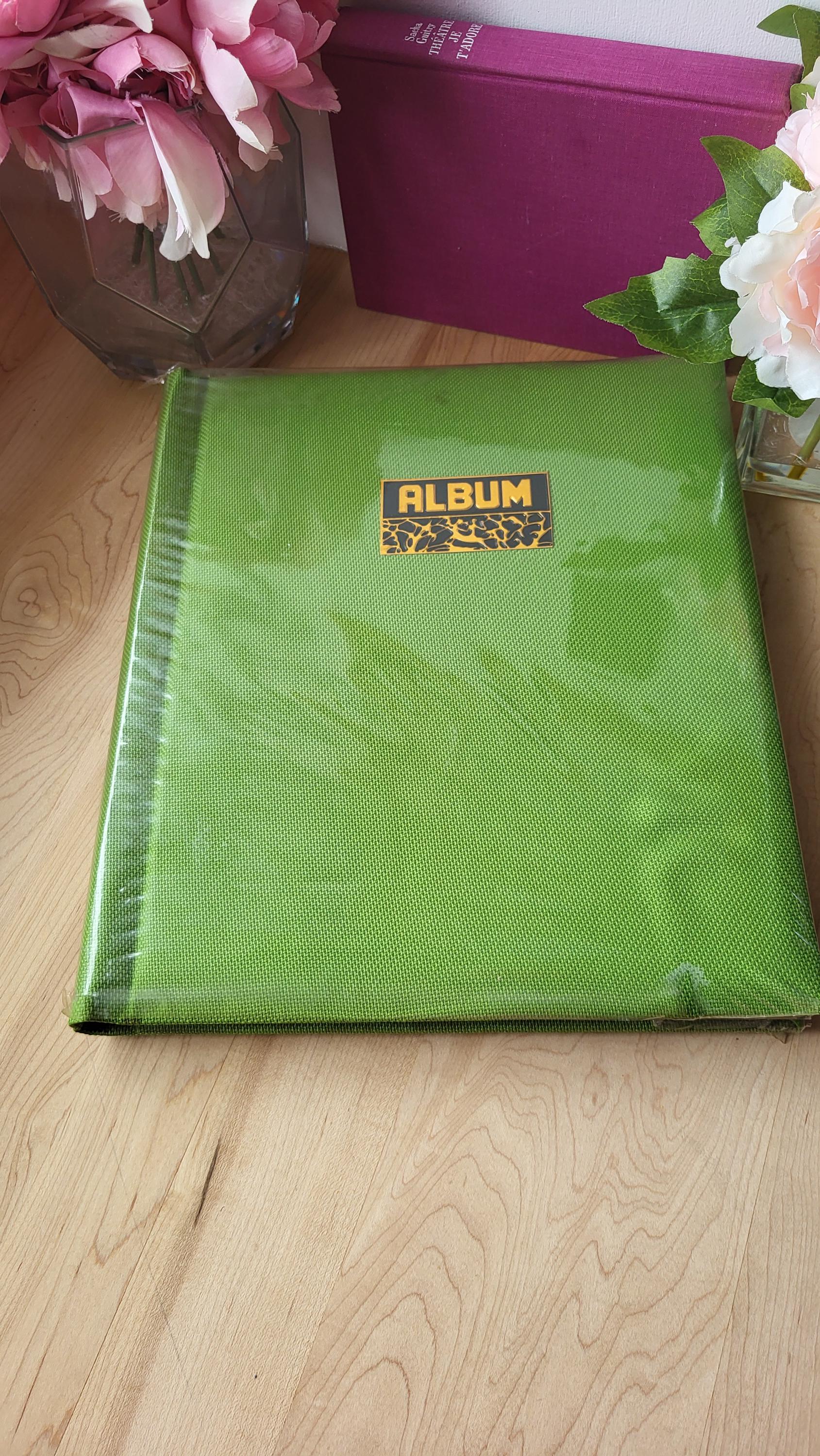 1970s Vintage Retro Fabric Green Picture Photo Sticker Album Book 70s gifts.