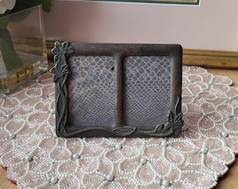 Vintage Art Nouveau Flowers Brass Double Small Picture Frame