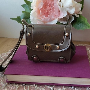 Vintage 70s Small Brown Leather Wallet. With a Wrist Strap. Two Coin Compartments. Made in Japan