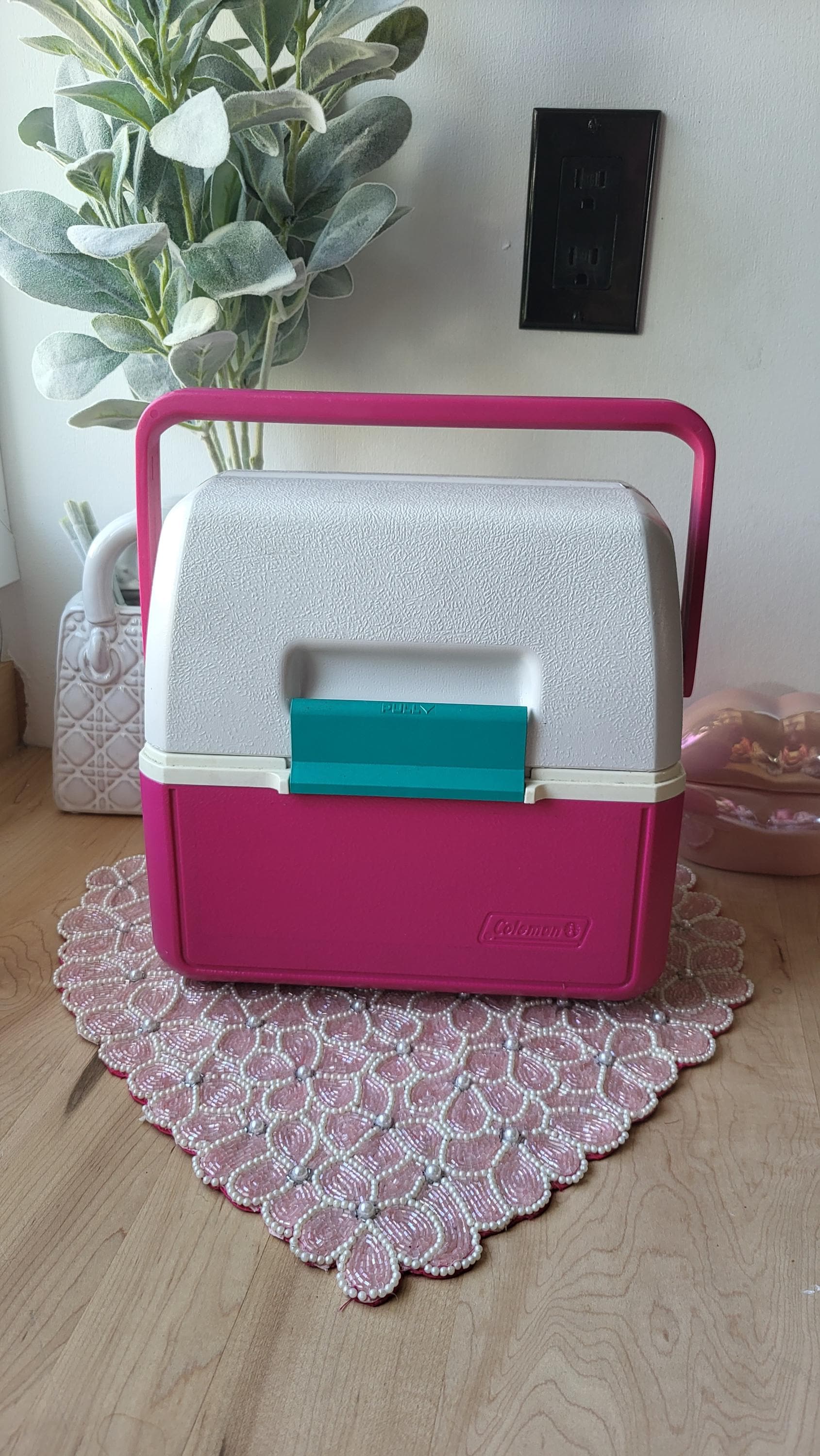 Vintage 90's RARE Coleman Lunch Box Retro Colors Pink Green
