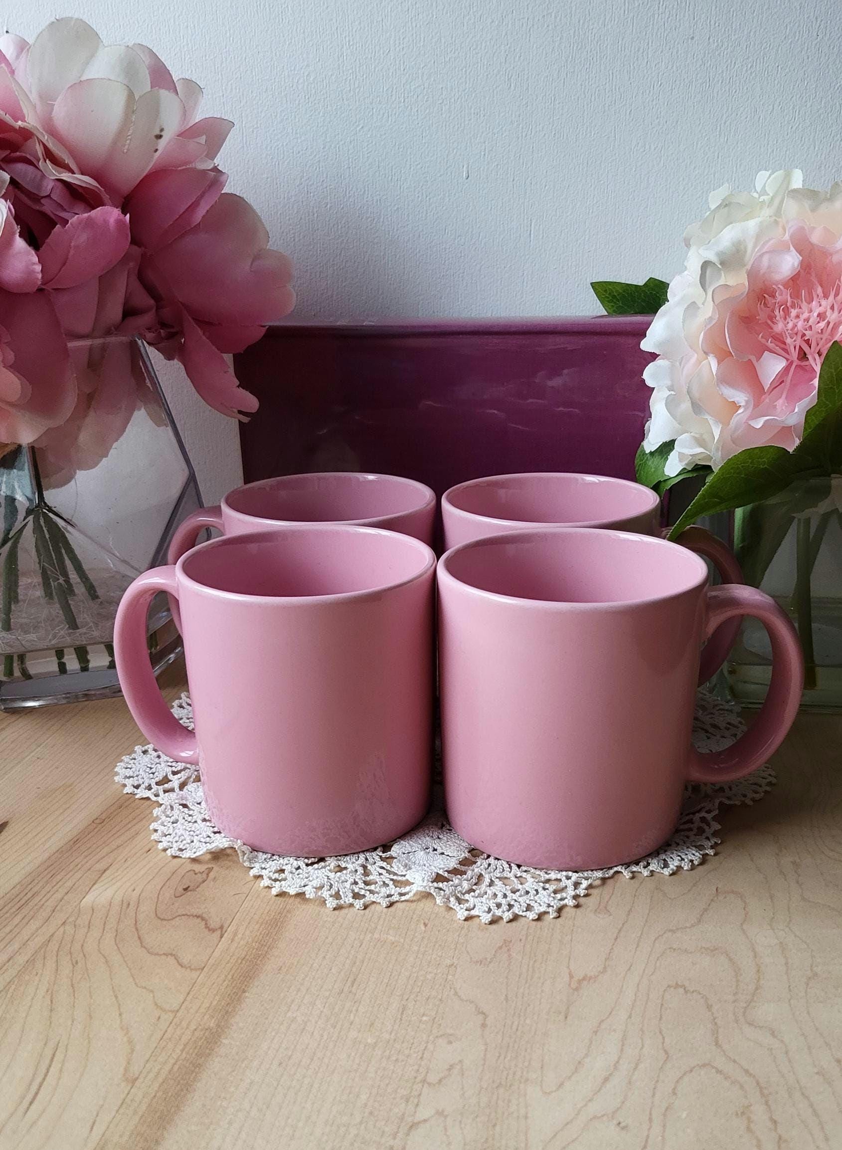 1980s Vintage Mauve Pink Ceramic Coffee Mugs - Vintage Coffee Mugs