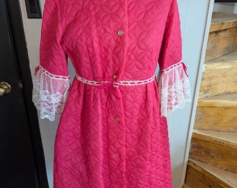 Robe Vintage Années 60 En Coton Piqué Brodée - Taille 36, Blanc - Occasion Très Bon état