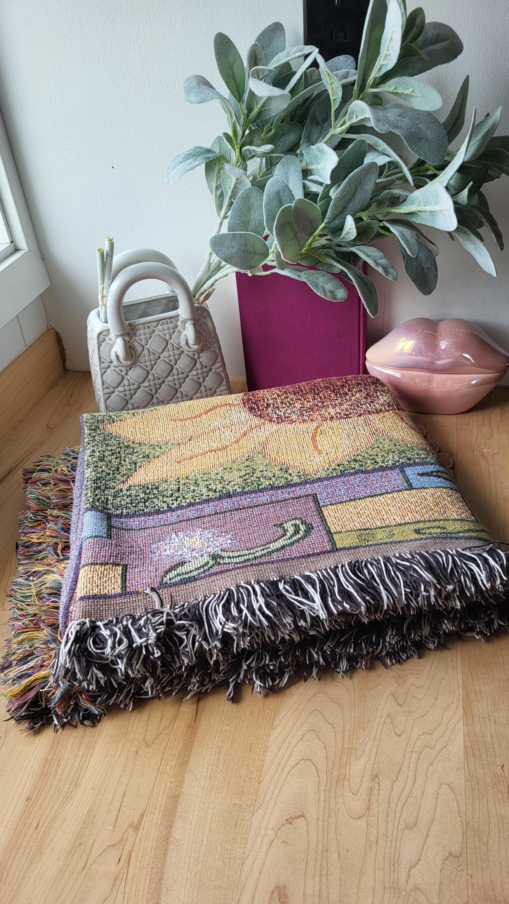 Sunflower & Flower Woven Blanket Large Printed Throw Blanket  Woven Throw Printed Blanket  Boho Home Decor  Wall Tapestry