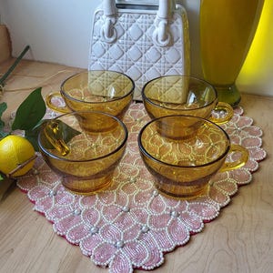 Vintage Amber Colored Thick Glass Coffee, Tea Cups, Set of 4 Mid Century Modern 1960's