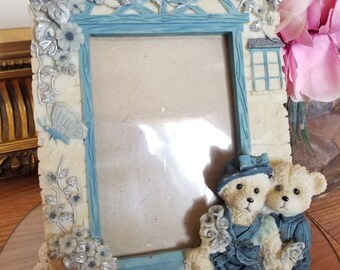 Vintage Teddy Picture Frame 90's Collection, Bear photo frame Jeans and Blue Decorteddy decor