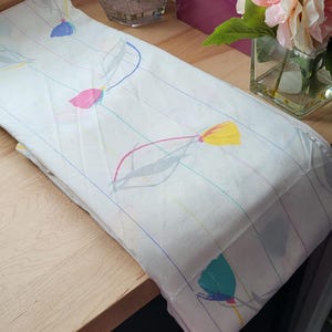 Vintage 80's Postmodern Stripes and Tulip Flat Bed Sheet Size Double Made in Roumania Memphis Style