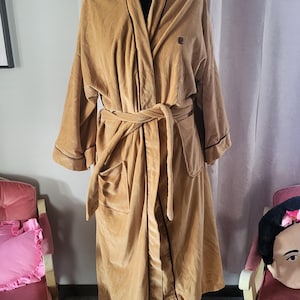 Vintage 1970s Pierre Cardin Tan Brown Velour Dressing Gown Robe One Size
