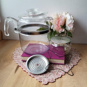 Vintage Pyrex Flameware 7759 C Neun Tasse Klarglas Kaffee Perkolator Kaffeekanne und Deckel Nur Made in USA