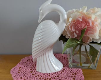 Vintage Art Deco Ceramic Palm Spring Vibes White Heron Bird
