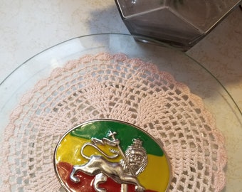 Boucle de ceinture en métal (rouge vert jaune/or) bâton lion rasta roi éthiopien