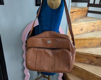 Bolso de hombro Jet Stream de viaje vintage de piel sintética marrón de los años 70, fabricado en Corea.