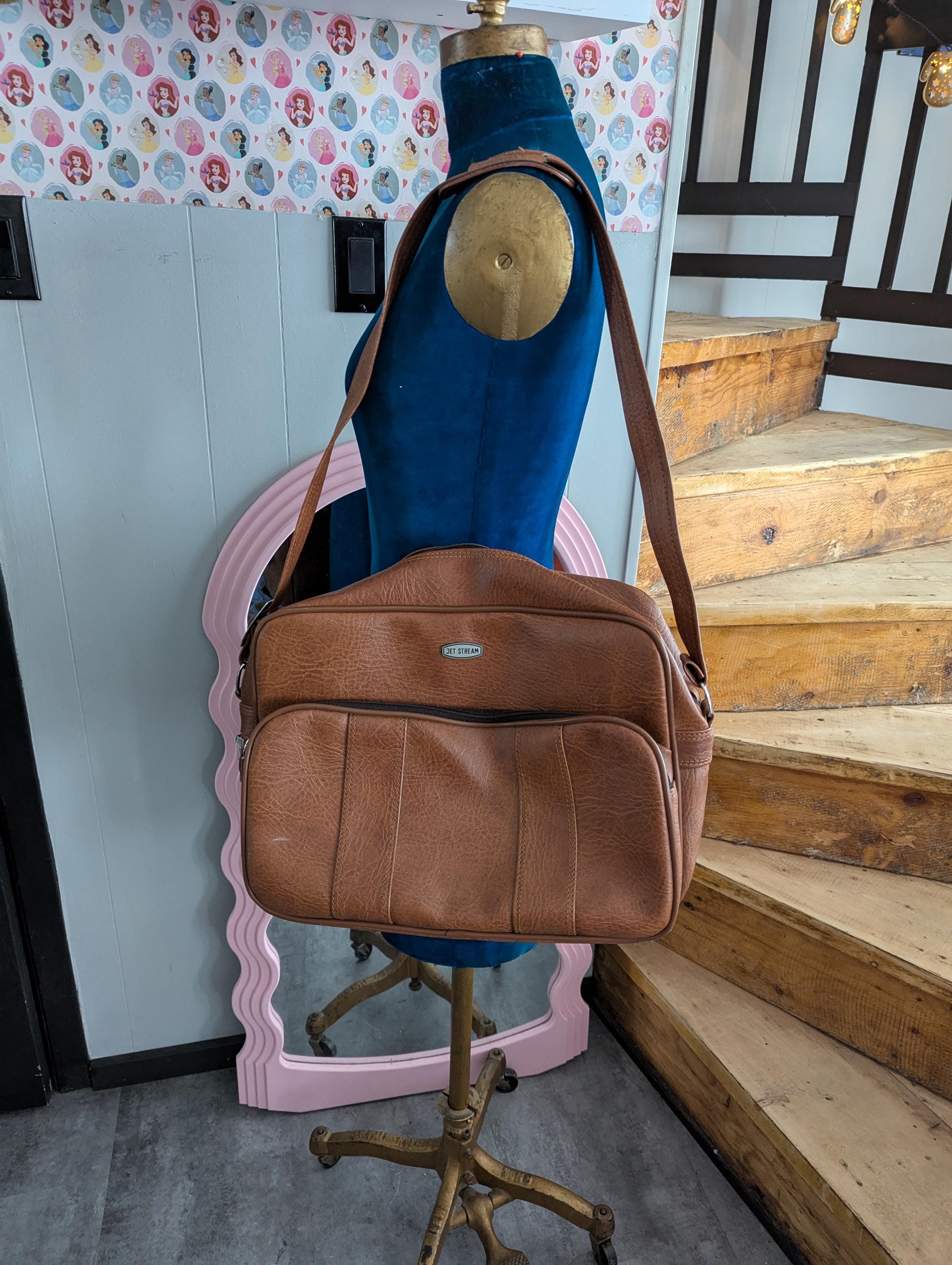 Vintage 1970s Brown Faux Leather Jet Stream Travel Carry on