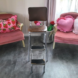 Brown Vintage Cosco Step Stool and Chair with Pull Out Steps, Utility Stool, Kitchen Stool