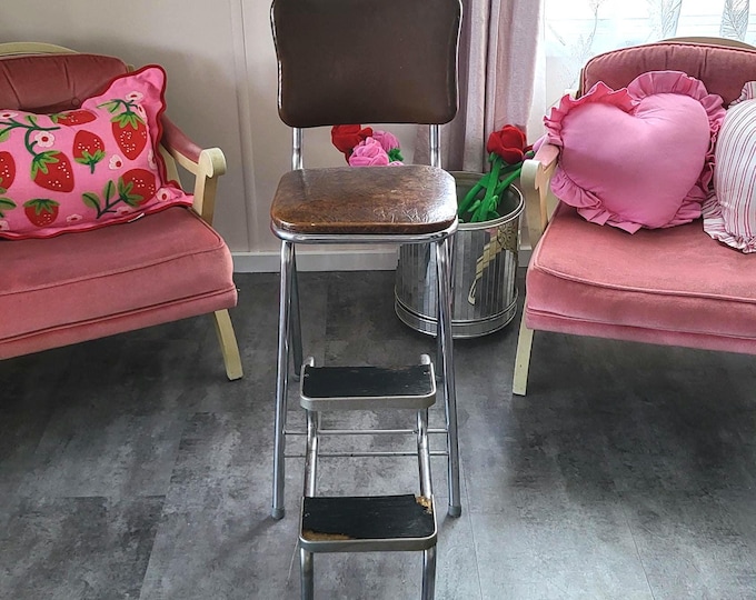 Brown Vintage Cosco Step Stool and Chair With Pull Out Steps, Utility ...