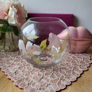 Vintage Crystal Rose Bowl, Floral Decal Bowl, Posy Bowl, Cut Glass Flower Bowl