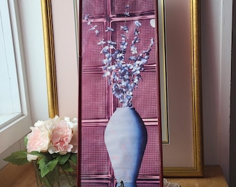 Vintage 80s Wall Decor. Vase Decor Painting. Burgundy Plastic