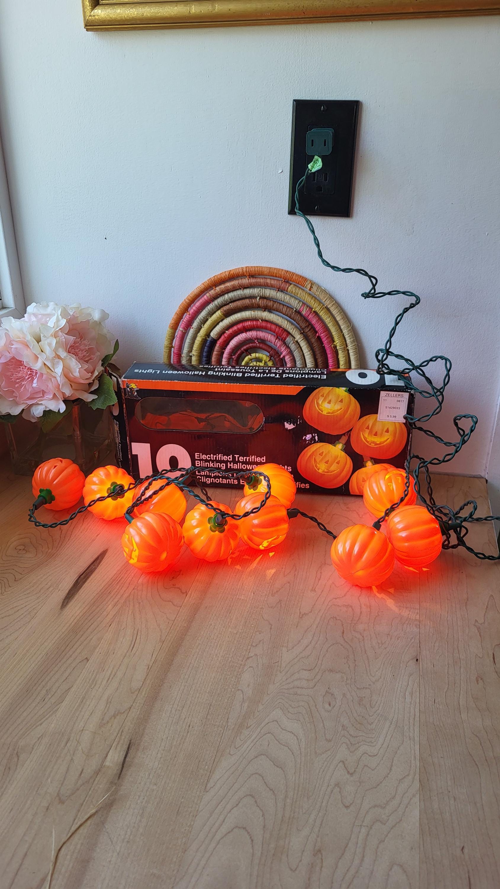 Vintage 90's Jack O Lantern String Lights Halloween Decor Pumpkin