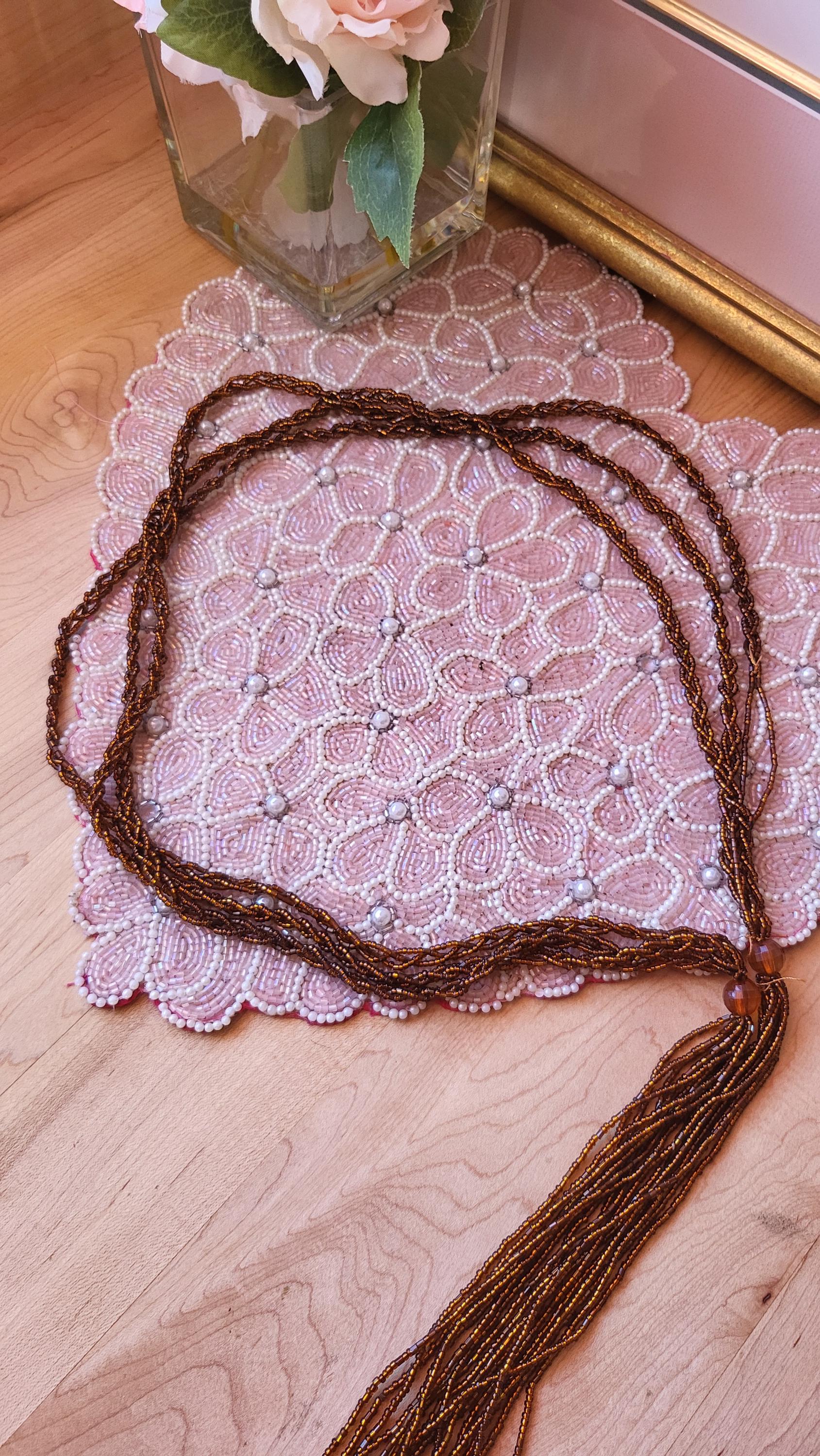Vintage Sublime All Beaded Tassel Belt Bronze Color Amber  display picture 3