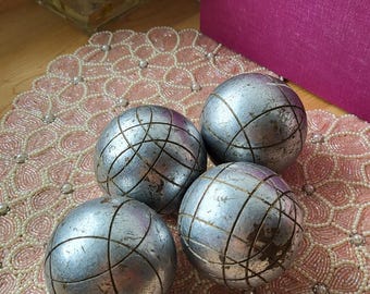 French Vintage Petanque Boules Bowling Balls Set of 4 Crome Balls Popular French Game Bocce Family Sport Game Summer Outdoor Game
