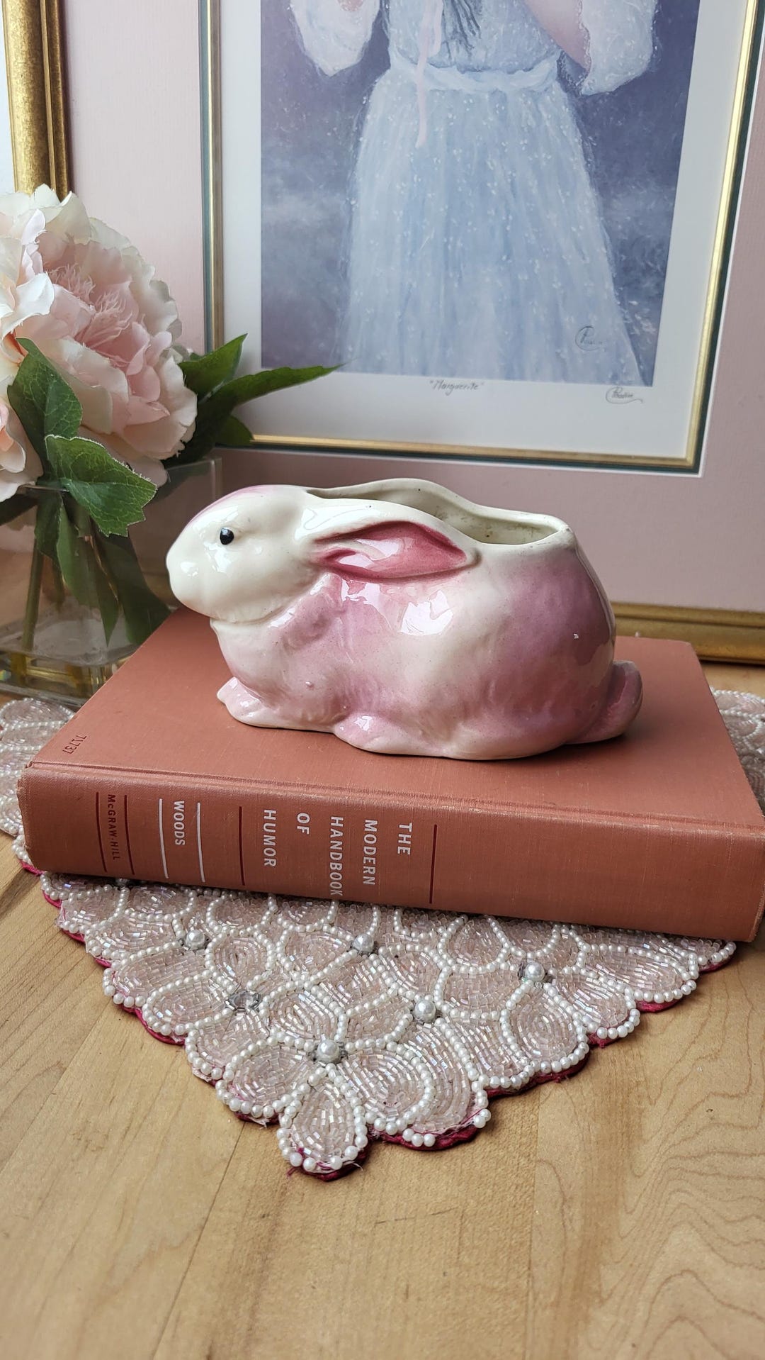 Pink Rabbit Ceramic Tree Vintage Bunny Pink Ceramic Planter Rabbit, Fredericksburg Style Pottery ...