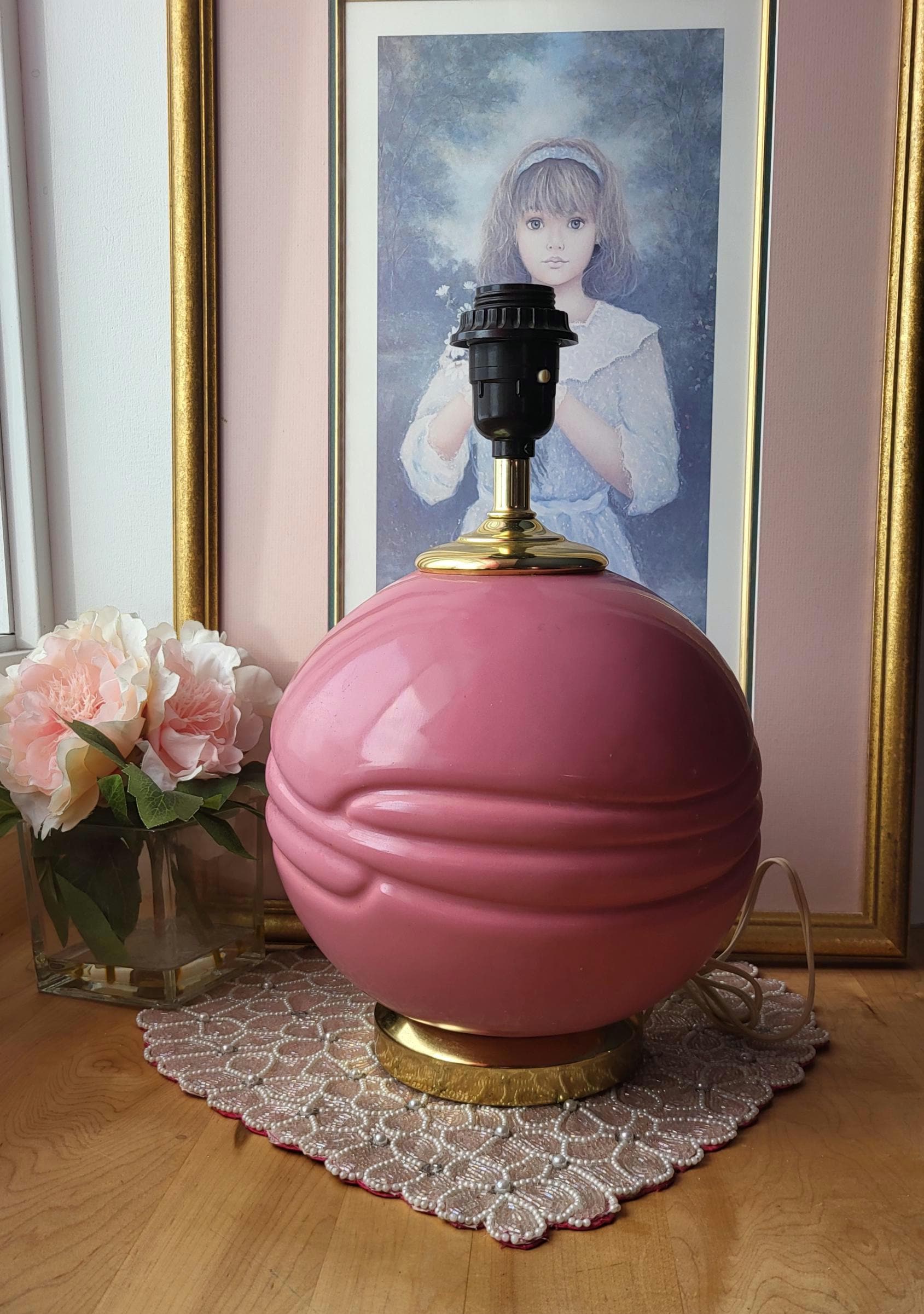 Vintage 80's Round Pink Mauve Dusty Revival Lamp - Etsy