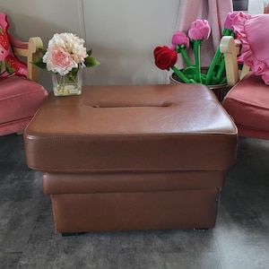 Vintage Large Brown Leather Ottoman
