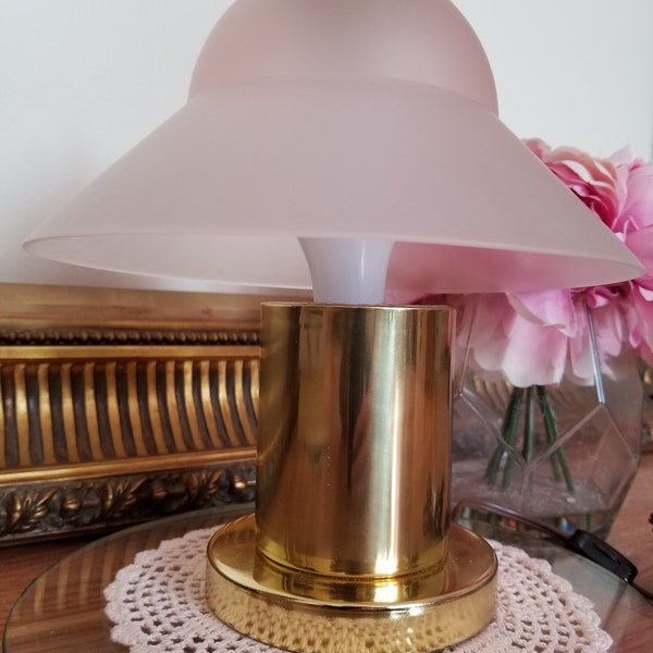 Midcentury Hollywood Regency table lamp | Brass & Glass| Vintage 60's Pink Gold