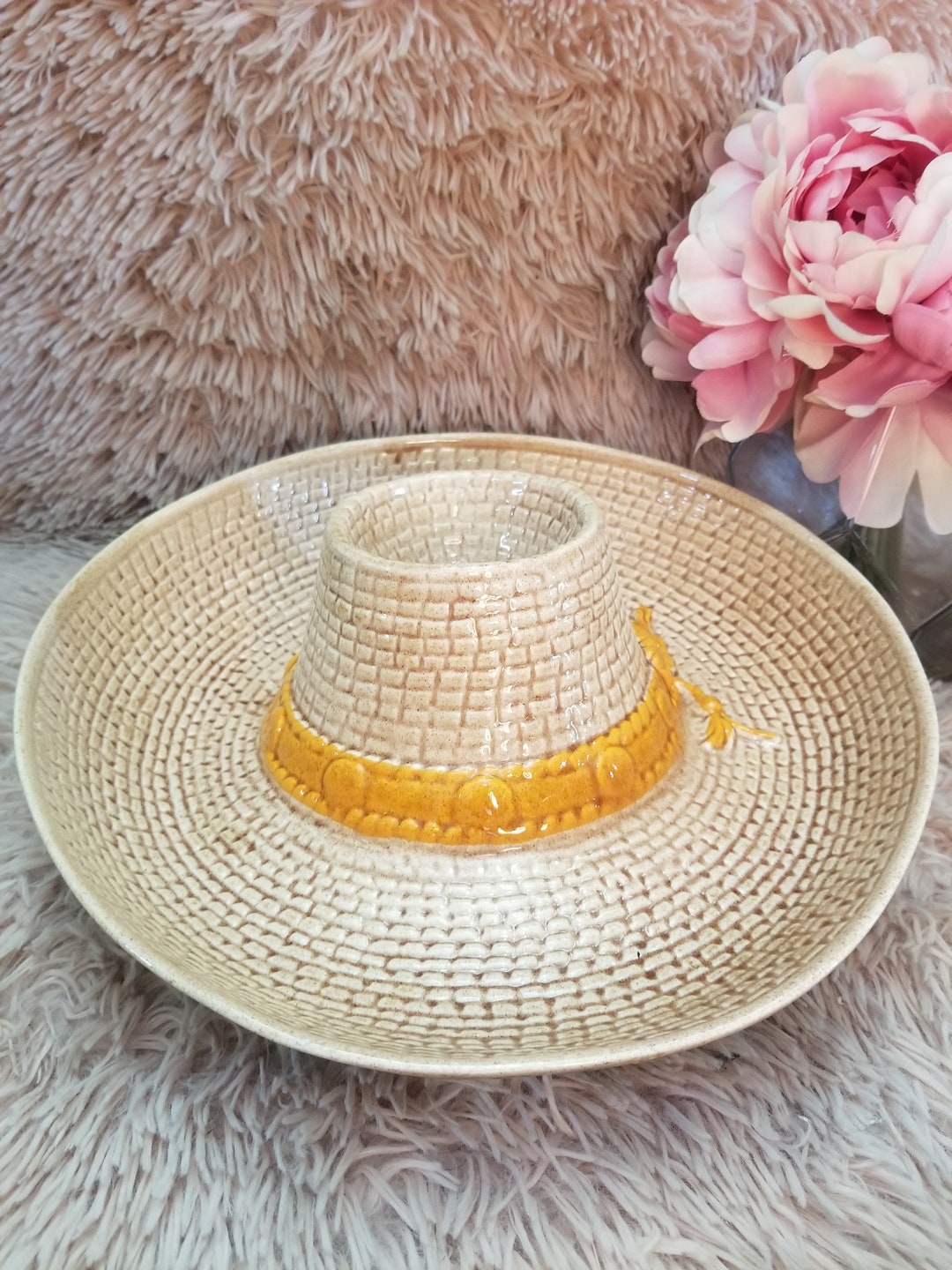 Vintage Whittier Sombrero Chip and Dip Bowl Mexican Straw Hat Etsy
