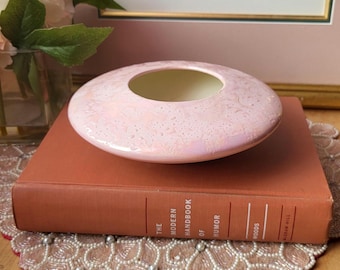 Vintage Pottery Vase Flying Saucer Disk  Rose Pink Glossy Iridescent
