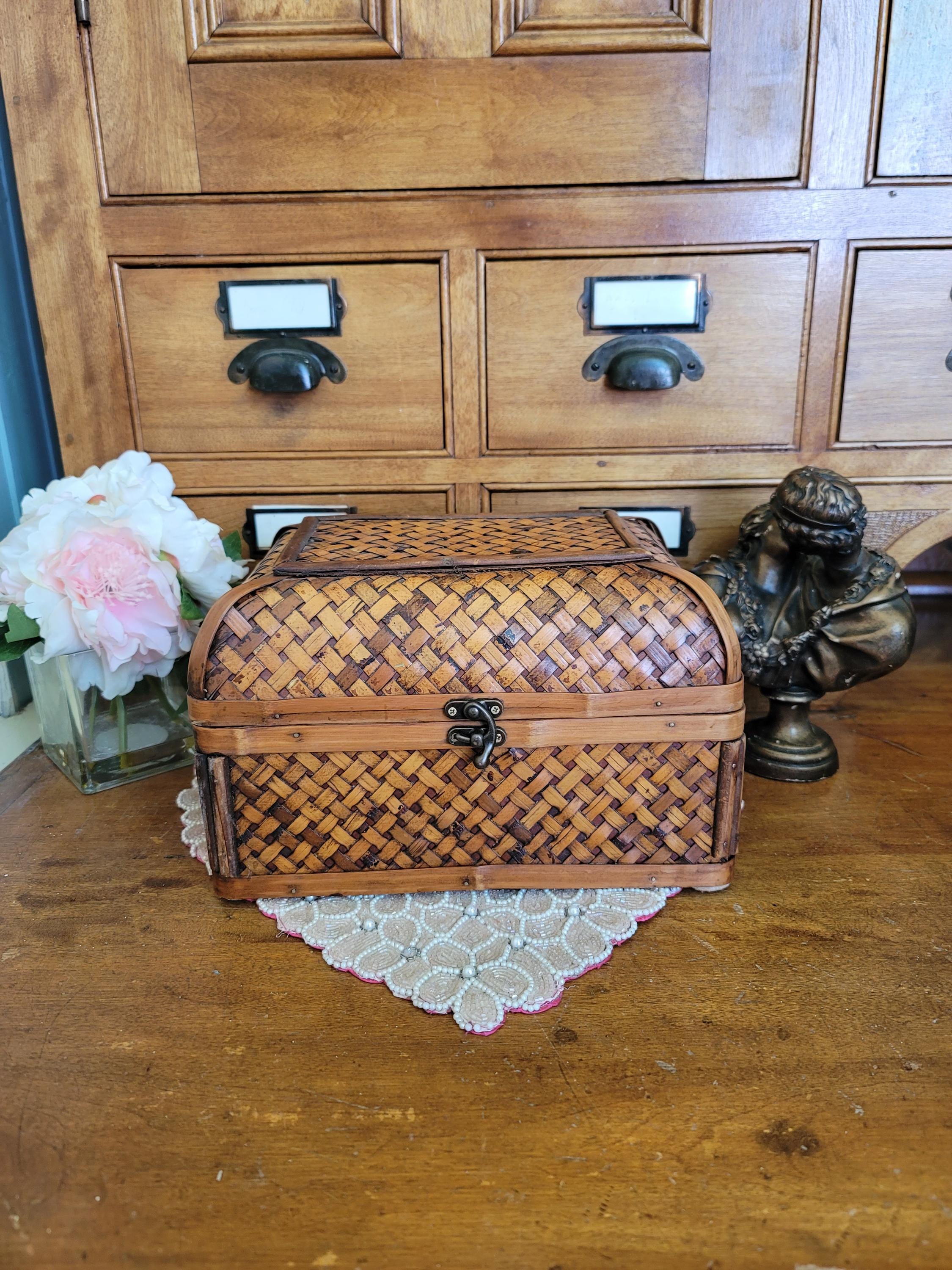 RESERVED Vintage Bamboo Woven Wicker Box Liquor/wine Travel