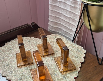 Vintage Set of 4 MCM Lucite Pink- Orange Wall Hooks l Translucide l Swedish Design