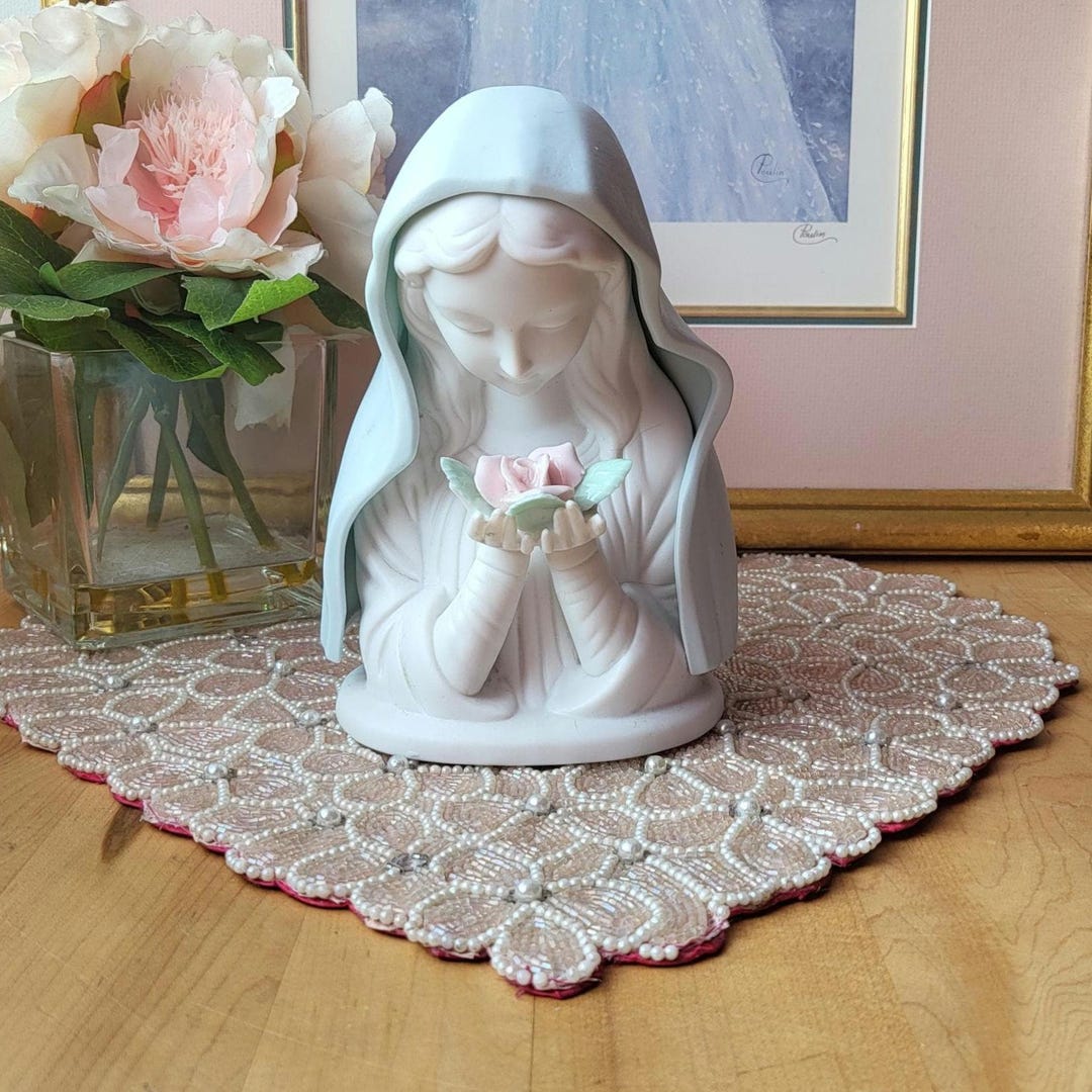 Vintage Virgin Mary Night Light Mary Holding Rose Light-up Porcelain ...