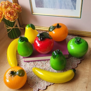 9 Vintage Glass Fruit - Retro Art Glass - Fruit Sculpture - Mid Century Modern Rustic Farmhouse Thanksgiving Fall Autumn Decor