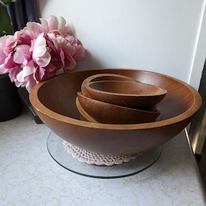 Vintage Set of 6 Baribo Maid Canada Wooden Maple Salad Bowl Set, Vintage Wooden 6 Serving Bowls