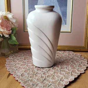 Vintage Small Art Deco Ceramic Vase - White Handmade 9.5"