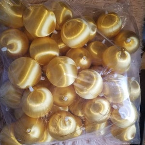 Vintage Yellow Satin Lot of Christmas Ornaments More then 30