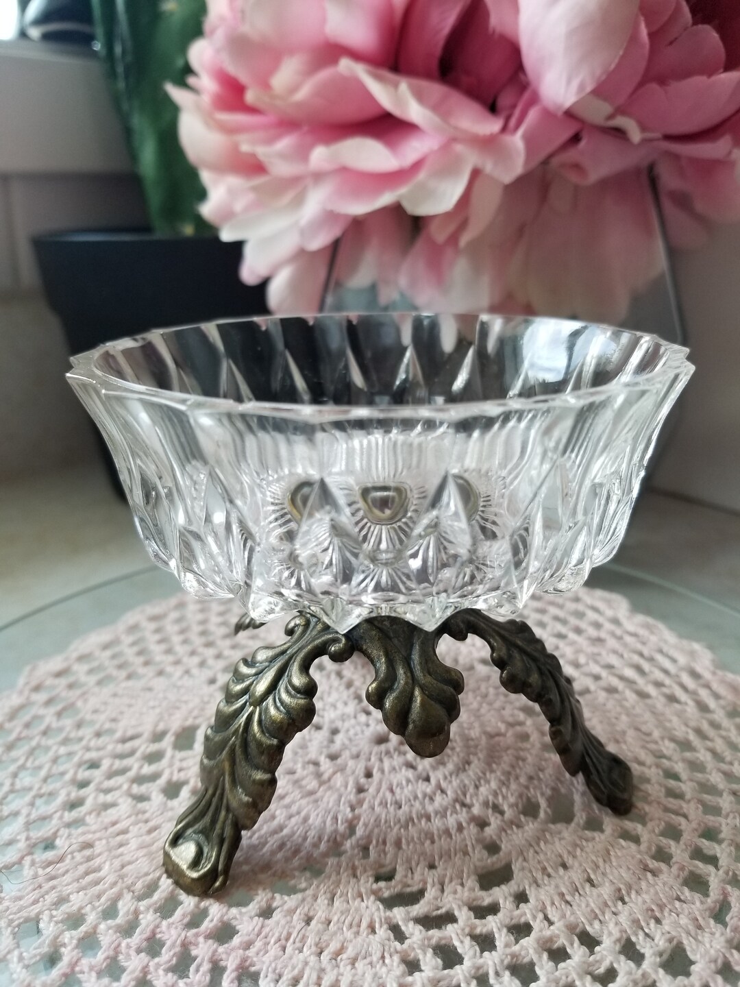 Vintage Italian Candy Dish Brass & Crystal Etsy