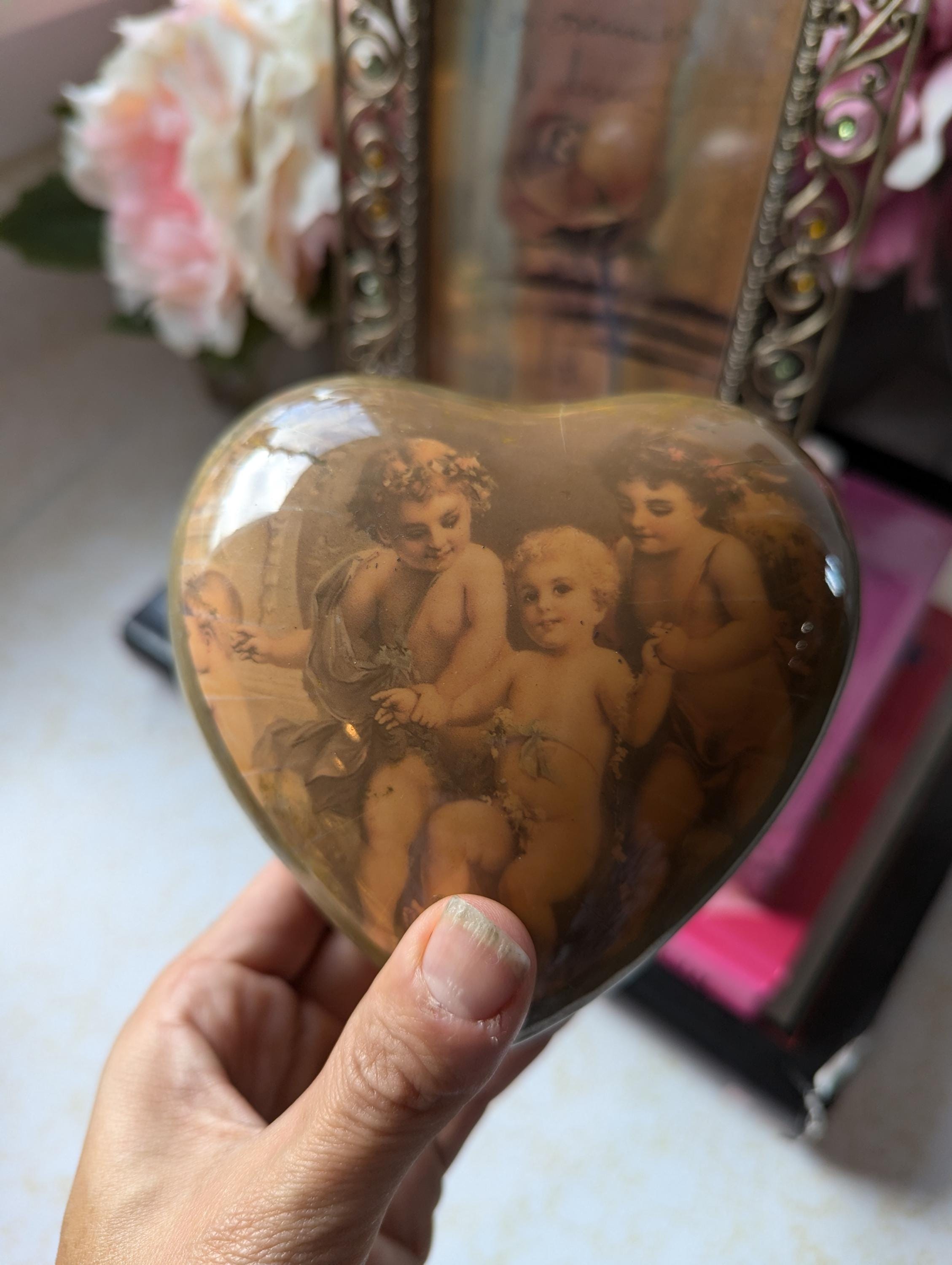 Vintage 90er Jahre Enesco herzförmige Cherub Engel Trinket Box „Your an Angel“