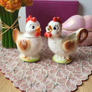 Vintage Set Chicken Creamer & Sugar Pot- Small Stylized Rooster Pitcher - Vintage Home Decor Japan