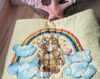 Vintage 80s Tiger Bear Rainbow Friends Kids Baby Throw Blanket Care Bear Style Yellow