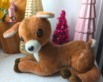 Peluche de ciervo Dakin estilo Bambi, vintage, kitsch, marrón y blanco, de 1977