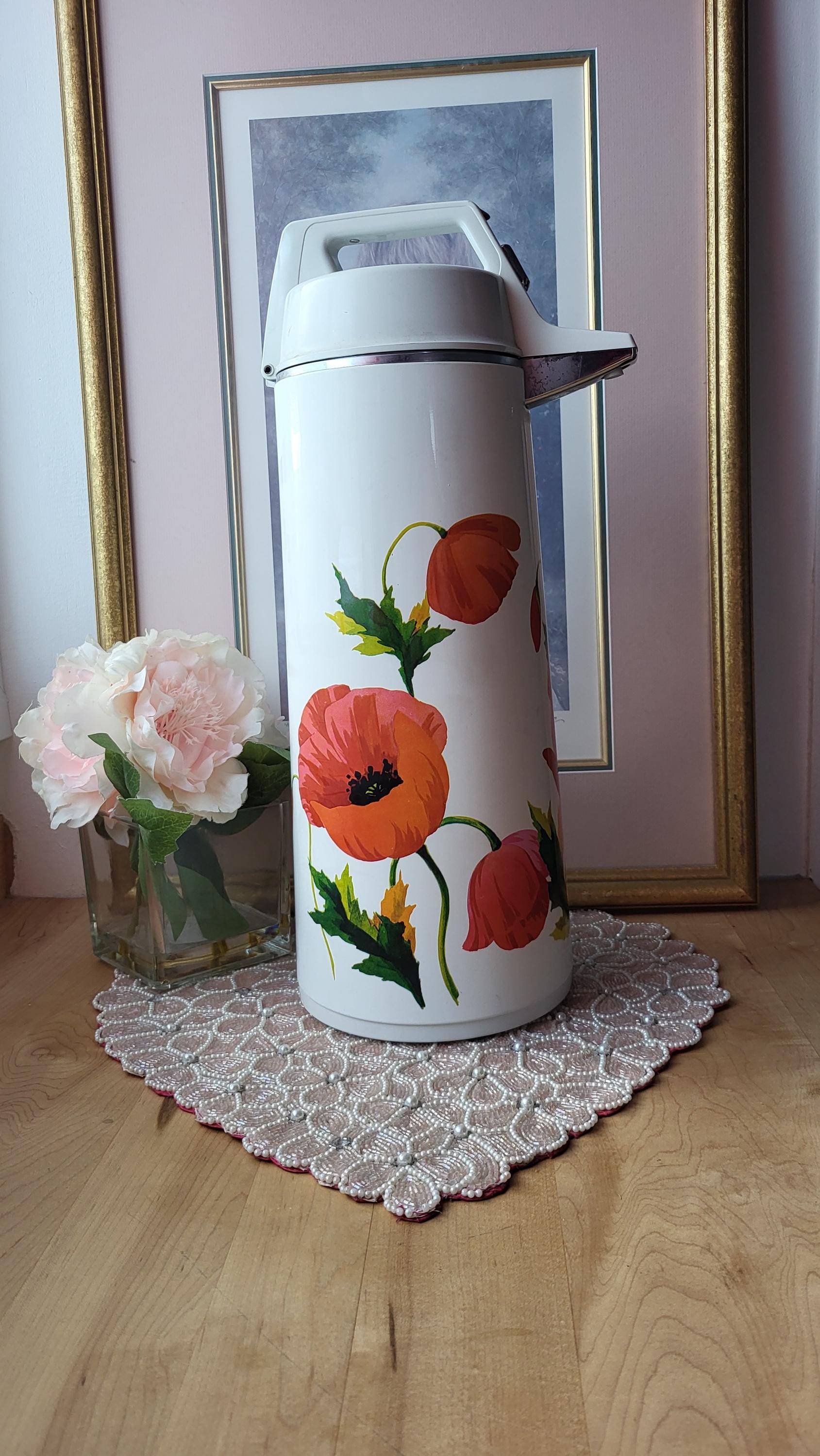 Vintage Floral Everest Vacuum Airpot Hot Beverage Carafe Thermos