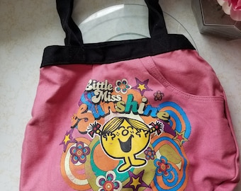 Vintage Retro Little Miss Sunshine Tote Bag Shoulder Purse Pink Rainbow