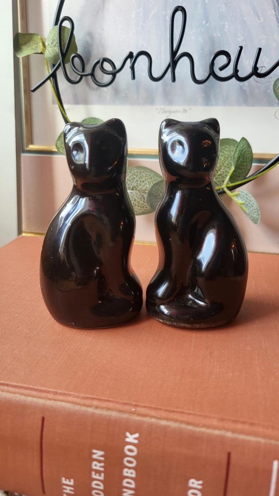 ヴィンテージ シャム猫 塩コショウ入れセット、シャム猫、黒猫、陶器 