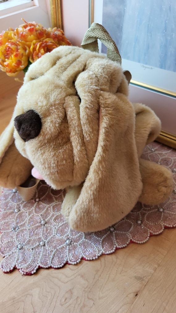 Vintage 90's Dog Backpack Bull Dog Beige Soft Sruffed Backpack