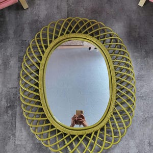 Vintage 60s Franco Albini Oval Rattan Mirror Avocado Green - Etsy